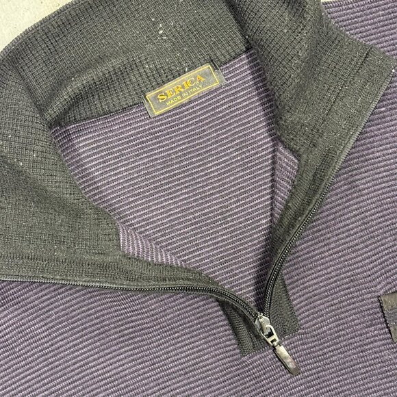 Vintage Serica Merino Wool Knit Sweater 1/4 Zip Made in Italy Purple XL - Picture 6 of 9
